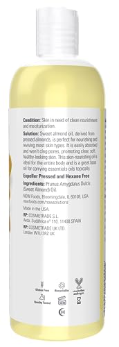 NOW Solutions, Sweet Almond Oil, 100% Pure Moisturizing Oil, Promotes Healthy-Looking Skin, Unscented Oil, 32-Ounce