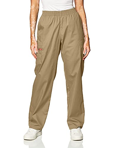 Dickies EDS Signature Scrubs for Women, Elastic Waist Pull-On Cargo Pants for Women in Soft Brushed Poplin 86106, XXS, Dark Khaki