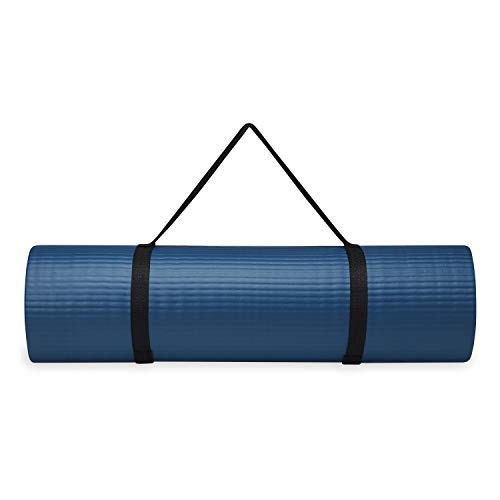 Gaiam Essentials Thick Yoga Mat - Fitness and Exercise Mat with Easy-Cinch Carrier Strap Included - Soft Cushioning and Textured Grip - Multiple Colors Options (Green, 72"L X 24"W X 2/5 Inch Thick)