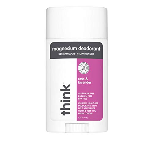 Think Magnesium Deodorant – Aluminum Free Under Arm Freshness – Non-Toxic & Long Lasting – Cruelty Free Deodorant with No Phthalates or Parabens – Lavender Rose, 2.65oz