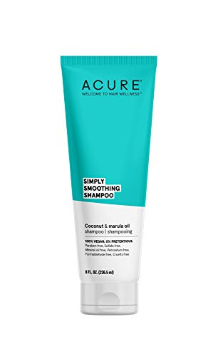 Acure Simply Smoothing Shampoo, Water, Coconut & Marula Oil, 100% Vegan, Performance Driven Hair Care, Smooths & Reduces Frizz, White/Blue, 8 Fl Oz