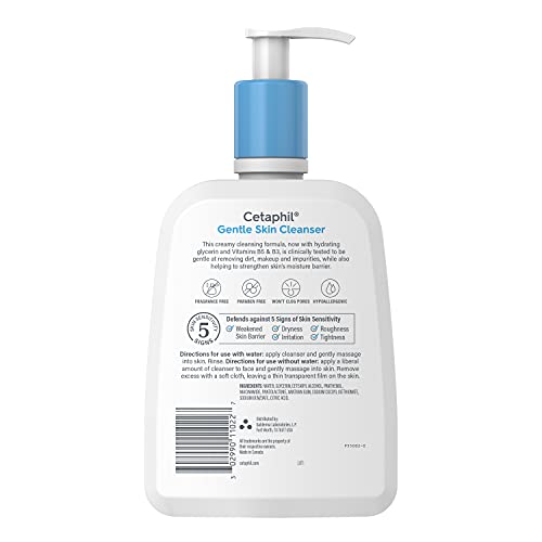 Cetaphil Face Wash, Hydrating Gentle Skin Cleanser for Dry to Normal Sensitive Skin, NEW 20oz, Fragrance Free, Soap Free and Non-Foaming