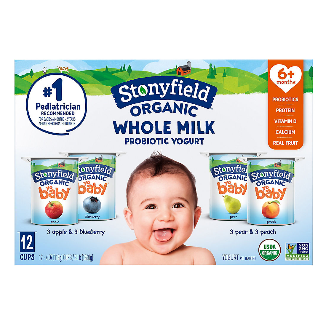 Stonyfield Organic YoBaby Vanilla, Apple & Blueberry Yogurt Variety Pack, 12 pk./4 oz.