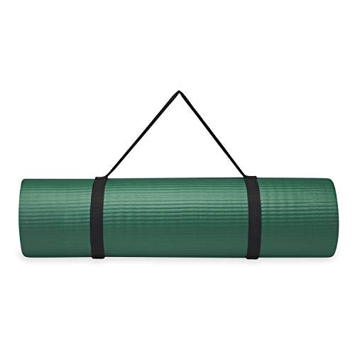 Gaiam Essentials Thick Yoga Mat - Fitness and Exercise Mat with Easy-Cinch Carrier Strap Included - Soft Cushioning and Textured Grip - Multiple Colors Options (Green, 72"L X 24"W X 2/5 Inch Thick)