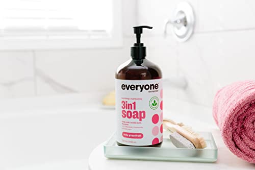 Everyone 3-in-1 Soap, Body Wash, Bubble Bath, Shampoo, 32 Ounce (Pack of 2), Ruby Grapefruit, Coconut Cleanser with Plant Extracts and Pure Essential Oils