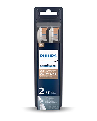 Philips Sonicare Genuine A3 Premium All-in-One Replacement Toothbrush Heads, 2 Brush Heads, White, HX9092/65