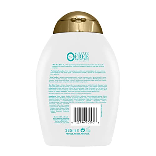 OGX Quenching + Coconut, Curl-Defining Shampoo, Hydrating & Nourishing Curly Hair Shampoo with Coconut Oil, Citrus Oil & Honey, Paraben, Sulfate-Free Surfactants, 13 floz