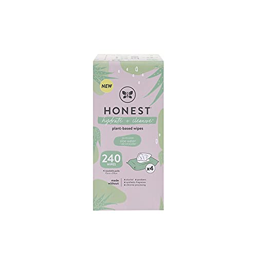 The Honest Company Hydrate + Cleanse Benefit Wipes | Cleansing Multi-Tasking Wipes | 99% Water, Plant-Based, Hypoallergenic | Aloe + Cucumber, 60 Count