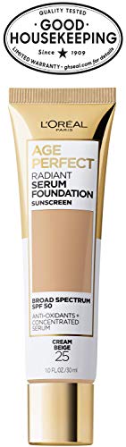 L’Oréal Paris Age Perfect Radiant Serum Foundation with SPF 50, Cream Beige, 1 Ounce