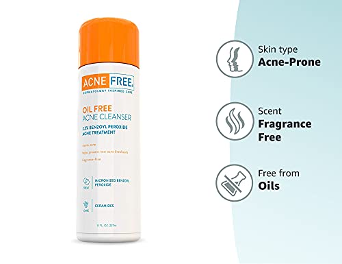 Acne Free Oil-Free Acne Cleanser, Benzoyl Peroxide 2.5% Acne Face Wash with Glycolic Acid to Prevent and Treat Breakouts, 8 Ounce.