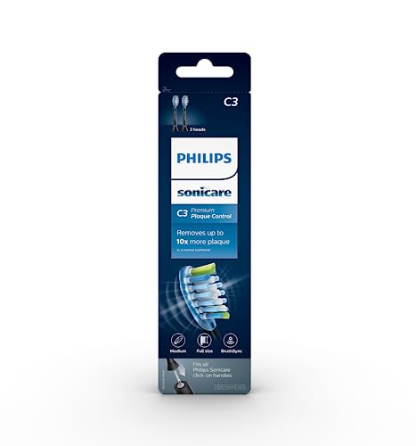 Philips Sonicare Genuine C3 Premium Plaque Control Replacement Toothbrush Heads, 2 Brush Heads, White, HX9042/65