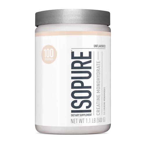 Isopure Unflavored Creatine Monohydrate Powder, Zero Added Ingredients, No Calories, 5g Creatine Monohydrate per scoop, 100 Servings, 500g