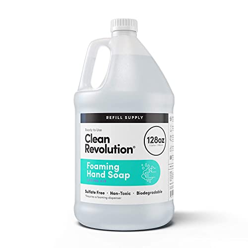 Clean Revolution Foaming Hand Soap Refill Supply | Gentle, Moisturizing | Ready to Use | Unscented | 128 Fl Oz (1 Gallon), Clear, Fragrance Free