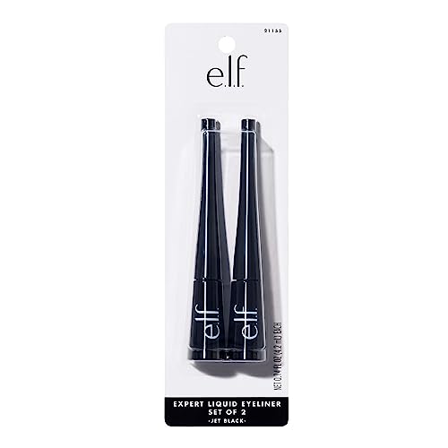 e.l.f. Expert Liquid Liner 2-Pack, High-Pigmented, Extra-Fine Liquid Eyeliner For Precise Definition, Long-Lasting, Vegan & Cruelty-Free, Jet Black