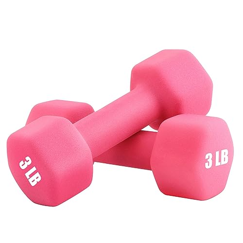 Portzon Set of 2 Neoprene Dumbbell Hand Weights, Anti-Slip and Anti-roll, Pink, 1 Pound