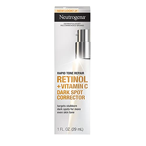 Neutrogena Rapid Tone Repair Retinol + Vitamin C Dark Spot Corrector Face Serum, Daily Anti-Wrinkle Retinol Dark Spot Corrector to Brighten & Even Tone, Mineral-Oil & Dye-Free, White, 1 oz