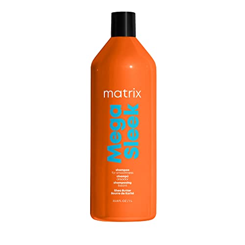 Matrix Mega Sleek Shampoo | Controls Frizz Leaving Hair Smooth & Shiny | With Shea Butter | For Dry, Damaged Hair | Clarifying Shampoo | Salon Professional Shampoo | Packaging May Vary | 33.8 Fl. Oz.