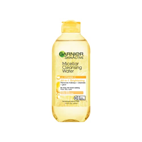 Garnier SkinActive Micellar Water with Vitamin C, Facial Cleanser & Makeup Remover, 13.5 Fl Oz (400mL), 1 Count (Packaging May Vary)