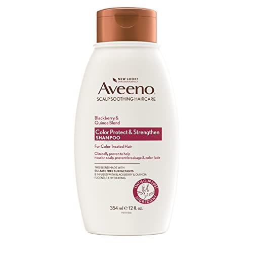 Aveeno Blackberry Quinoa Protein Blend Sulfate-Free Shampoo for Color-Treated Hair Protection, Daily Strengthening & Moisturizing Shampoo, Paraben & Dye-Free, 12 Fl Oz