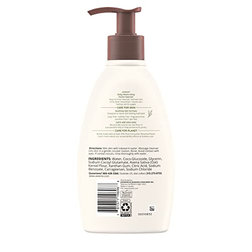 Aveeno Daily Moisturizing Face Cleanser with Soothing Oat, Easy-to-Rinse Cleanser Removes Dirt, Oil & Other Impurities & Leaves Skin Feeling Soft & Supple, Fragrance-Free, 12 fl. oz