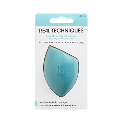 Real Techniques Miracle Airblend Sponge, Matte Makeup Blending Sponge, For Liquid, Cream, & Powder Products, Offers Medium To Full Coverage, Foundation Sponge, Packaging May Vary, 1 Count