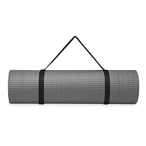 Gaiam Essentials Thick Yoga Mat - Fitness and Exercise Mat with Easy-Cinch Carrier Strap Included - Soft Cushioning and Textured Grip - Multiple Colors Options (Green, 72"L X 24"W X 2/5 Inch Thick)