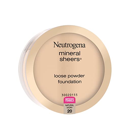 Neutrogena Mineral Sheers Lightweight Loose Powder Makeup Foundation with Vitamins A, C, & E, Sheer to Medium Buildable Coverage, Skin Tone Enhancer, Face Redness Reducer, Classic Ivory 10,.19 oz