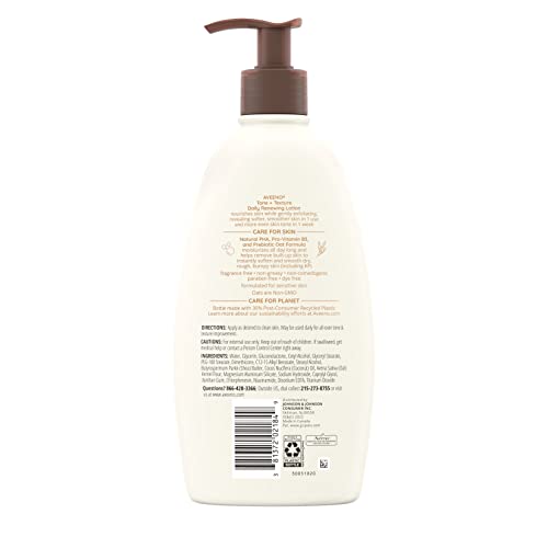 Aveeno Tone + Texture Daily Renewing Lotion With Prebiotic Oat, Gentle Lotion Exfoliates & Hydrates Sensitive Skin, Clinically Proven to Help Bumpy, Rough Skin, Fragrance-Free, 18 Fl. Oz