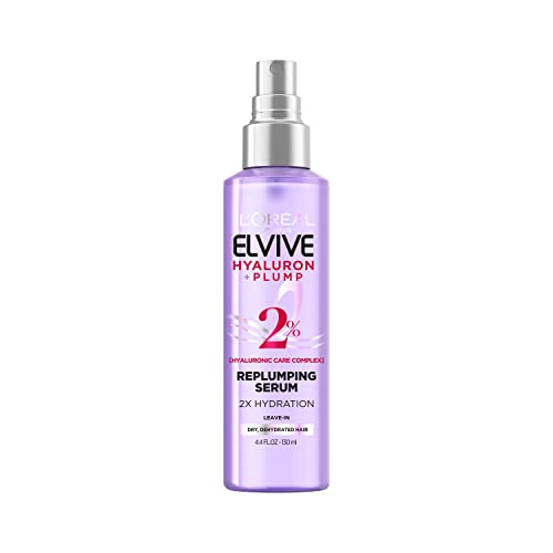 L’Oréal Paris Elvive Hyaluron Plump Moisture Plump Hair Serum for Dehydrated, Dry Hair with Hyaluronic Acid Care Complex, Paraben-Free, 4.4 Fl Oz