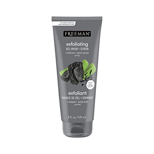 Freeman Polishing Charcoal & Black Sugar Facial Gel Mask, Purifies Skin, Not Over-Drying, Polishing Face Mask, Exfoliating, Removes Dead Skin, Perfect For All Skin Types, 6 fl.oz./ 175 mL Tube