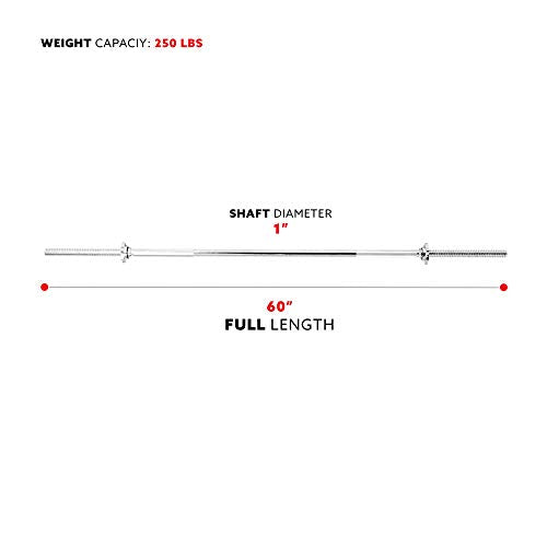 Sunny Health & Fitness 60 Inch Threaded Chrome Barbell Bar, 1 Inch Barbell Diameter with Ring Collars - STBB-60