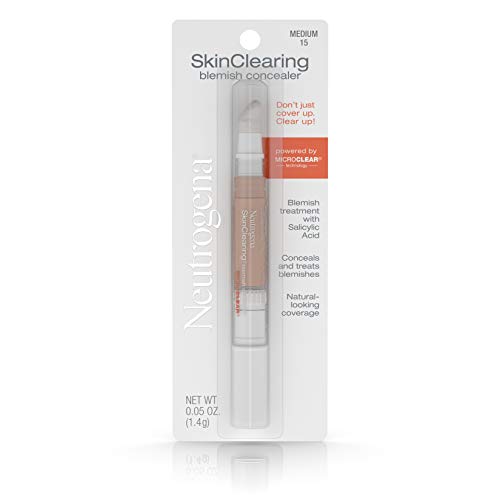 Neutrogena SkinClearing Blemish Concealer Face Makeup with Salicylic Acid Acne Medicine, Non-Comedogenic and Oil-Free Concealer Helps Cover, Treat & Prevent Breakouts, Light 10,.05 oz