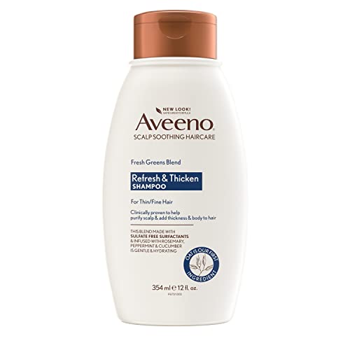 Aveeno Fresh Greens Shampoo + Conditioner with Rosemary, Peppermint & Cucumber to Thicken & Nourish, Clarifying & Volumizing Shampoo for Thin or Fine Hair, Paraben-Free, 12 Fl Oz