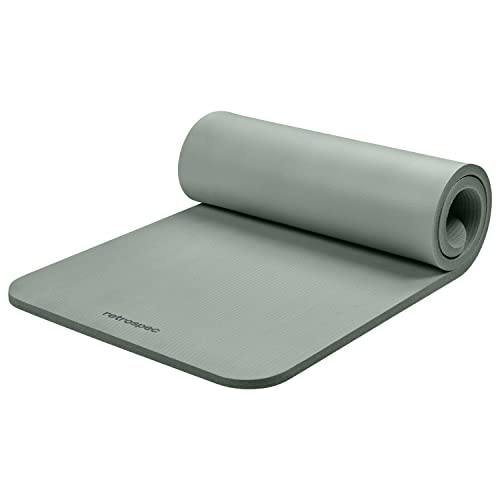 Retrospec Solana Yoga Mat 1" Thick w/Nylon Strap for Men & Women - Non Slip Exercise Mat for Home Yoga, Pilates, Stretching, Floor & Fitness Workouts, Blue Mist