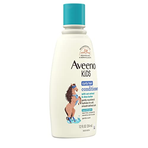 Aveeno Kids Curly Hair Conditioner With Oat Extract & Shea Butter, Gently Nourishes & Hydrates for Defined Curls, Tear-Free & Suitable for Sensitive Skin, Hypoallergenic, 12 fl. Oz