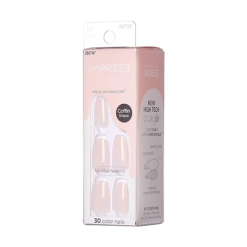 KISS imPRESS Color Press-On Nails Polish-Free Manicure Set, ‘Serendipity’, 30 Chip-Proof, Smudge-Proof Fake Nails