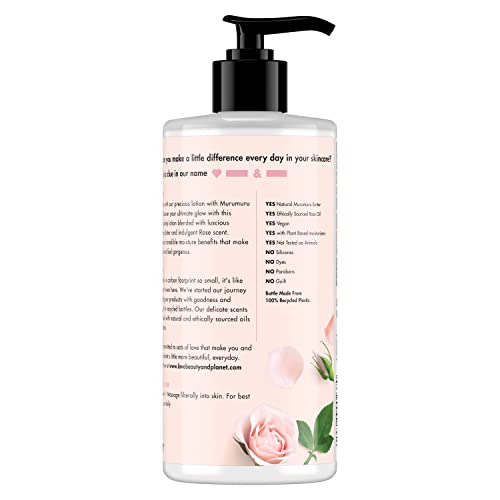 Love Beauty and Planet Delicious Glow Body Lotion for Soft, Glowing Skin Murumuru Butter & Rose Natural Ingredients, Plant-Based Moisturizers, Vegan, Cruelty-Free 13.5 oz