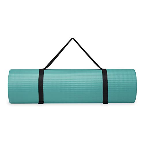 Gaiam Essentials Thick Yoga Mat - Fitness and Exercise Mat with Easy-Cinch Carrier Strap Included - Soft Cushioning and Textured Grip - Multiple Colors Options (Green, 72"L X 24"W X 2/5 Inch Thick)