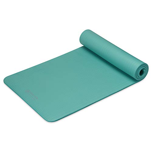 Gaiam Essentials Thick Yoga Mat - Fitness and Exercise Mat with Easy-Cinch Carrier Strap Included - Soft Cushioning and Textured Grip - Multiple Colors Options (Green, 72"L X 24"W X 2/5 Inch Thick)