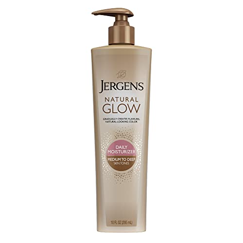 Jergens Natural Glow 3-Day Self Tanner for Medium to Deep Skin Tone, Sunless Tanning Daily Moisturizer, for Streak-free and Natural-Looking Color, 10 oz