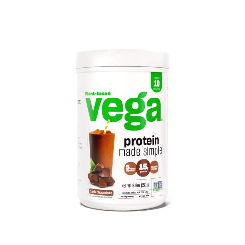 Vega Protein Made Simple, Dark Chocolate - Stevia Free Vegan Protein Powder, Plant Based, Healthy, Gluten Free, Pea Protein for Women and Men, 9.6 oz (Packaging May Vary)