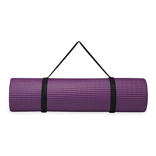 Gaiam Essentials Thick Yoga Mat - Fitness and Exercise Mat with Easy-Cinch Carrier Strap Included - Soft Cushioning and Textured Grip - Multiple Colors Options (Green, 72"L X 24"W X 2/5 Inch Thick)