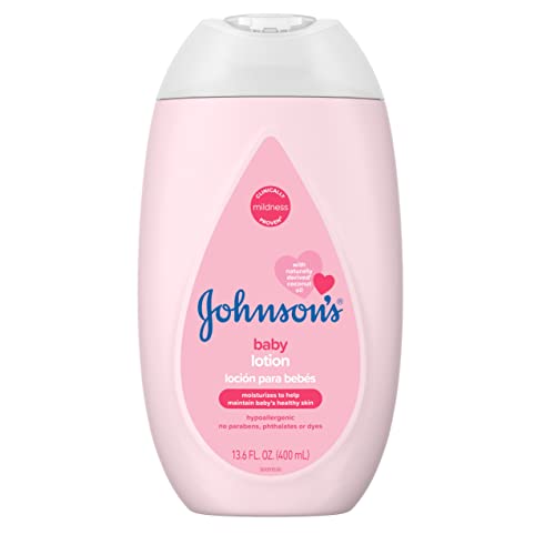 Johnsons Moisturizing Mild Pink Baby Lotion with Coconut Oil for Delicate Baby Skin, Paraben-, Phthalate- & Dye-Free, Hypoallergenic & Dermatologist-Tested, Baby Skin Care, 13.6 Fl. Oz