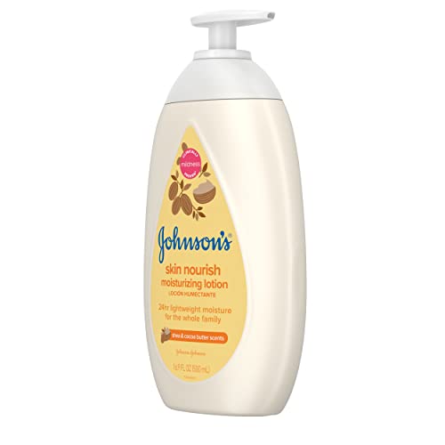 Johnsons Skin Nourish Moisturizing Baby Lotion for Dry Skin with Shea & Cocoa Butter Scents, Gentle & Lightweight Body Lotion for The Whole Family, Hypoallergenic, Dye-Free, 16.9 fl. oz