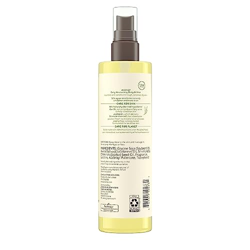 Aveeno Daily Moisturizing Dry Body Oil Mist with Oat and Jojoba Oil for Dry, Rough Sensitive Skin, Nourishing & Hypoallergenic Body Spray, Paraben-, Silicone- & Phthalate-Free, 6.7 fl. oz