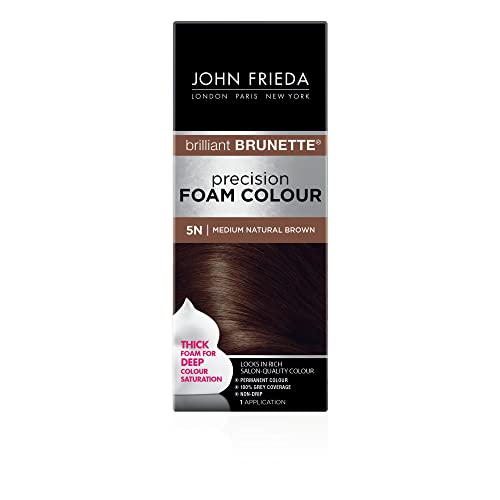 John Frieda Precision Foam Color, Medium Natural Brown 5N, Full-coverage Hair Color Kit, with Thick Foam for Deep Color Saturation