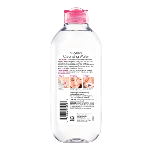 Garnier SkinActive Micellar Water for All Skin Types, Facial Cleanser & Makeup Remover, 13.5 Fl Oz (400mL), 2 Count (Packaging May Vary)