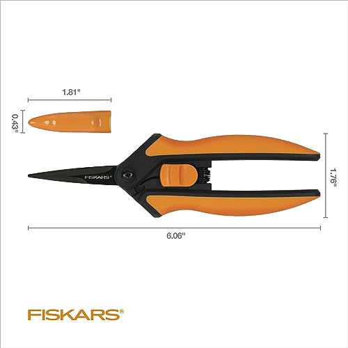 Fiskars Micro-Tip Pruning Snips - 6" Garden Shears with Sharp Precision-Ground Non-Coated Stainless Steel Blade - Gardening Tool Scissors with SoftGrip Handle