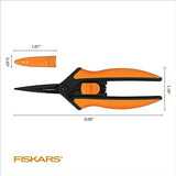 Fiskars Micro-Tip Pruning Snips - 6" Garden Shears with Sharp Precision-Ground Non-Coated Stainless Steel Blade - Gardening Tool Scissors with SoftGrip Handle