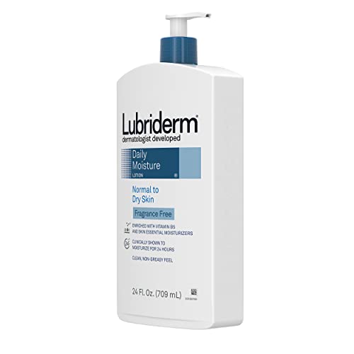 Lubriderm Daily Moisture Hydrating Unscented Body Lotion with Pro-Vitamin B5 for Normal-to-Dry Skin for Healthy-Looking Skin, Non-Greasy and Fragrance-Free Lotion, 24 fl. oz